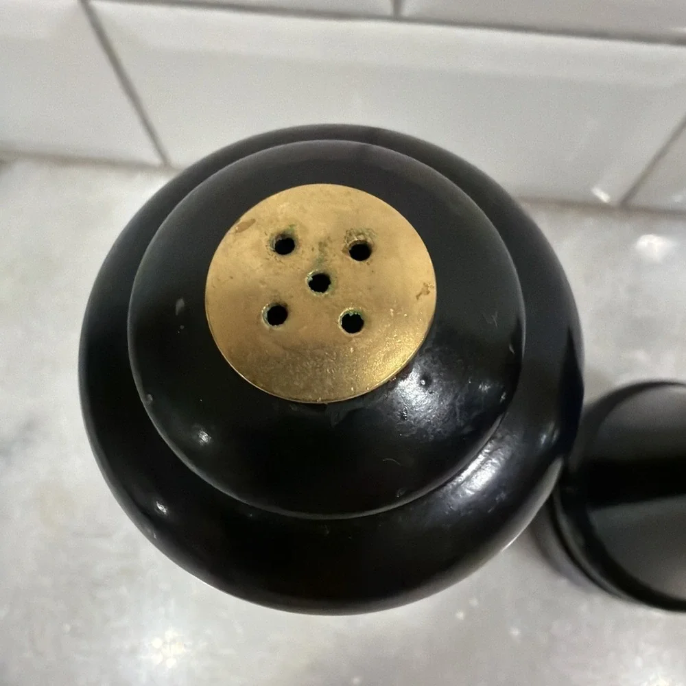 Vintage Olde Thompson Salt And Pepper Grinder Set Black /gold‎ ES004
